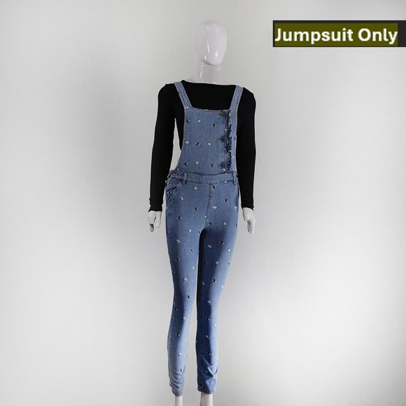Charming  Denim Jumpsuit with Sparkle, Perfect Fit - Picture 1 of 6
